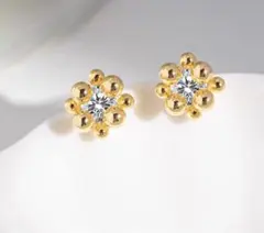 ひと粒 CZダイヤ スタンドピアス キラキラ つぼみピアス ゴールド