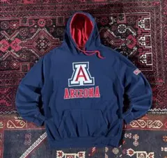 わ*お様 USA古着 カレッジロゴ プルオーバー パーカー ネイビー L