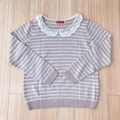 earth music&ecology ニット 長袖 トップス ボーダー レース
