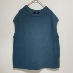 ユニクロ　ベスト　モスグリーン　畝編み　コットン混　Lサイズ