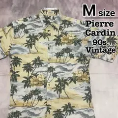 90s　Pierre Cardin　アロハシャツ　M　ベージュ　ブルー　総柄のサムネイル