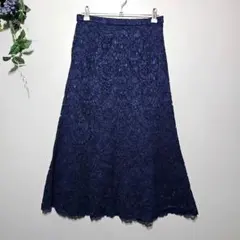 ネイビー レース フレアスカート