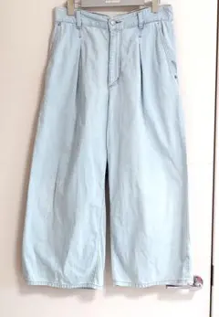 GU タック入りワイドパンツ XL ライトブルー