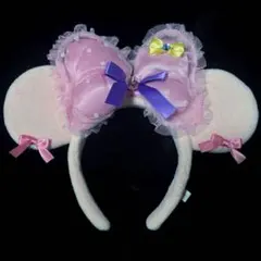 ディズニー カチューシャ ミニー イヤリング ピンク リボン レース