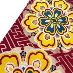アンティーク帯 名古屋帯 紗綾形 華模様 金糸 真紅色 AO-3089