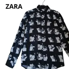★美品★ ZARA 長袖シャツ 総柄 ブラック Sサイズのサムネイル