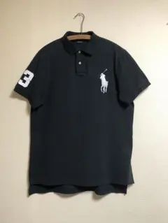 美品　ラルフローレン ビッグポニー 鹿の子ポロシャツ ブラック L