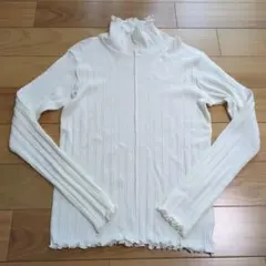 新品☆コムサイズム　白　ランダムテレコハイネック長袖カットソー150㎝