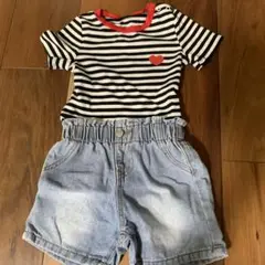 SHEIN ストライプTシャツとショートパンツセット 2-3Y