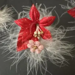 【美品】赤、ピンクと白い羽根の髪飾り 3本セット売り 成人式 七五三