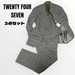 スーツ チェック 薄手 カジュアル 3点セット グレー系サイズAB6