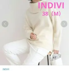 【定番！試着のみ】INDIVI38ウールカシミヤ オフタートルニット