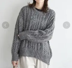 ikka ラメリリヤーン透かし編みプルオーバー グレーニットセーターM