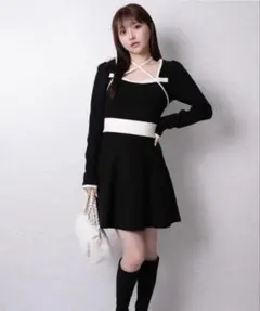 バックリボンバイカラーフレアワンピース LIP SERVICE