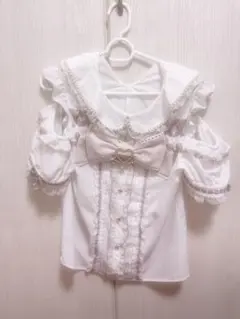 BIGリボンオープンショルダーブラウス ホワイト×ピンク