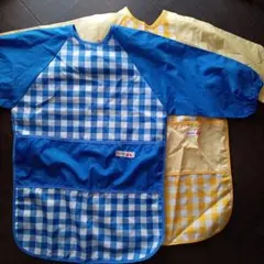 子供用お食事エプロン 青と黄色チェック