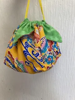 沖縄柄　花びら巾着袋　#紅型風　#和小物　#一点物