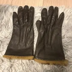 ブラウンレザー手袋 ファー付き