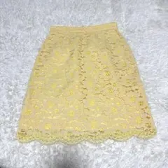 【PROPORTION】イエロー レース タイトスカート ひざ丈 Ssize