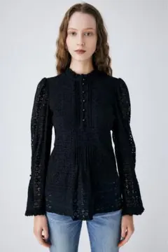 【MOUSSY】RUSSELL LACE ブラウス BLK／サイズ１ マウジー