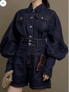 デニムジャケット　セットアップ　ショートパンツ　韓国