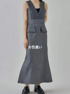 CITY　クリアコットンサロペットワンピース黒 Vネック ポケット付き　黒