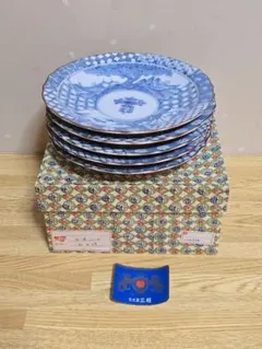 #1807 青色花柄陶磁器皿5枚セット
