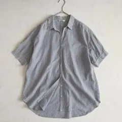 訳あり MHL. コットンリネン 半袖シャツ M ブルー エムエイチエル
