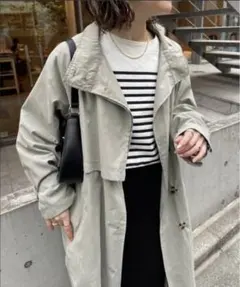 美品 ディスコート 【WEB限定】スタンドカラーロングコート　ライトカーキ