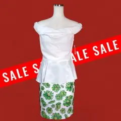 キャバドレス/オフショルダーペプラムワンピース/グリーン花柄ワンピース