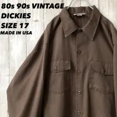 80s 90s USA製 ディッキーズ ワークシャツ ブラウンL茶色 ビンテージ