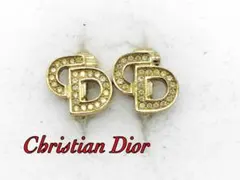 【極美品】Christian Dior ロゴ ラインストーン ゴールドイヤリング