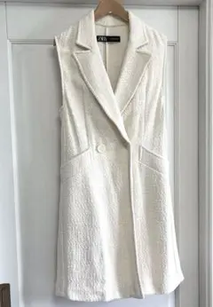 ZARA ザラ　バーズアイベスト　ツイード　ジレ　ベスト　ホワイト　S 美品