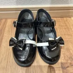 子供用 17cm 黒リボン付きフォーマルシューズ