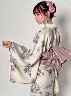 浴衣・帯・下駄3点セット　赤　白　グレー　つつじ　花柄 浴衣・帯・下駄3点セット 赤 白 グレー つつじ 花柄 - メルカリ