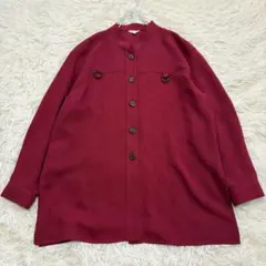 n2351 美品✨バンドカラー長袖シャツ 羽織り 大きいサイズ 体型カバー 赤
