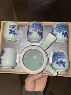 青い花柄 中国茶器セット