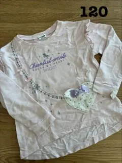 【120cm】女の子 薄手トレーナー ピンク ユニコーン 肩フリル 綿100%