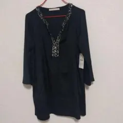 ZARA ビジュー付き 長袖 チュニック ブラック