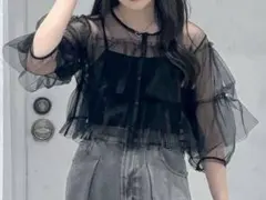 Heather チュールフリルプルオーバー　ブラックのサムネイル