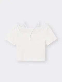 新品タグ付き GU ネックストラップT 半袖 ホワイト XL