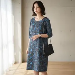 G9997*Marimekko マリメッコ☆総柄☆ワンピース☆黒 青☆XS.