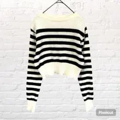 50166 SHEIN シーイン ショート丈 ボーダーニット セーター 黒白 S