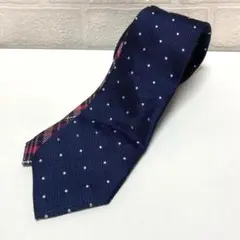 美品　コムサイズム　ネクタイ　ドット柄　小剣チェック柄　ネイビー　ピンク　シルク