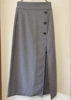 千鳥格子 タイトスカート ロング Mサイズ バックスリット ウエストゴム
