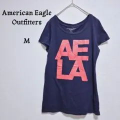 アメリカンイーグル　ビッグロゴTシャツ　ネイビー　ピンクラメ　M　レディース