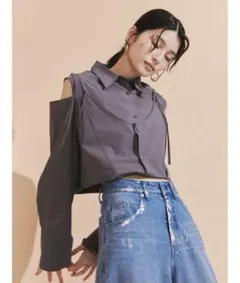 MURUA ターンバック2wayシャツ グレー