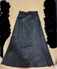 JEANASIS 黒いレザー Aライン ロングスカート ベルト付き