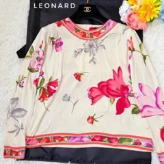 LEONARD レオナール 花柄　カラフル　カットソー　M LEONARD(レオナール) 花柄長袖カットソーD-HG-2 D-HG-2 ブラック