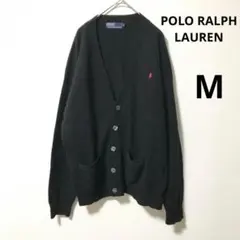 POLO RALPH LAURENラムウールカーディガン M 黒ワンポイント刺繍
